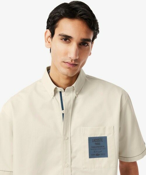 すぐ届く【LACOSTE】ブレンドネームパッチボタンダウンシャツ LACOSTE ラコステシルクブレンドネームパッチボタンダウンシャツ
