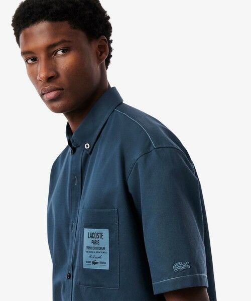 【LACOSTE】シルクブレンドネームパッチボタンダウンシャツ LACOSTE ラコステ シルクブレンドネームパッチボタンダウンシャツ