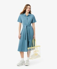 LACOSTE / ラコステ ミニ丈・ひざ丈ワンピース | 鹿の子地シャツドレス ドレープフレアワンピース