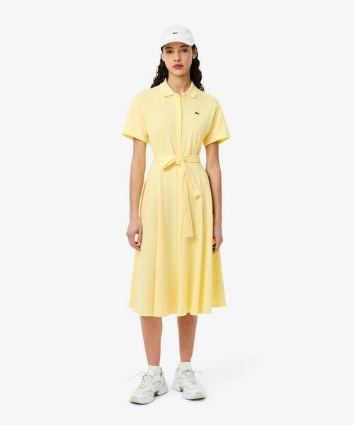 LACOSTE/ラコステ 鹿の子地シャツドレス ドレープフレアワンピース ペールイエロー 34(S) LACOSTE/ラコステ 鹿の子地シャツドレス ドレープフレアワンピース ペールイエロー 34(S)