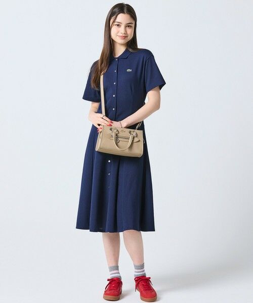 LACOSTE / ラコステ ミニ丈・ひざ丈ワンピース | 鹿の子地シャツドレス ドレープフレアワンピース | 詳細6