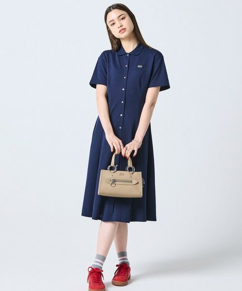LACOSTE / ラコステ ミニ丈・ひざ丈ワンピース | 鹿の子地シャツドレス ドレープフレアワンピース | 詳細7