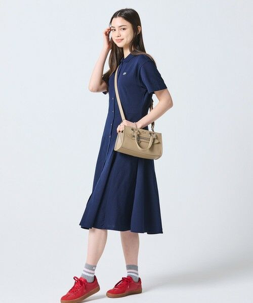 LACOSTE / ラコステ ミニ丈・ひざ丈ワンピース | 鹿の子地シャツドレス ドレープフレアワンピース | 詳細8