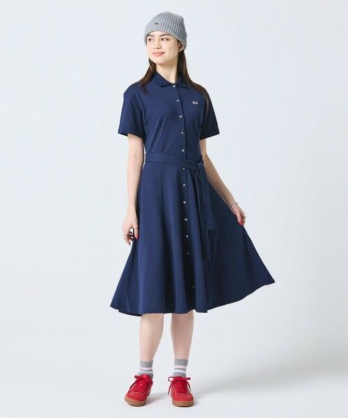 LACOSTE / ラコステ ミニ丈・ひざ丈ワンピース | 鹿の子地シャツドレス ドレープフレアワンピース | 詳細9
