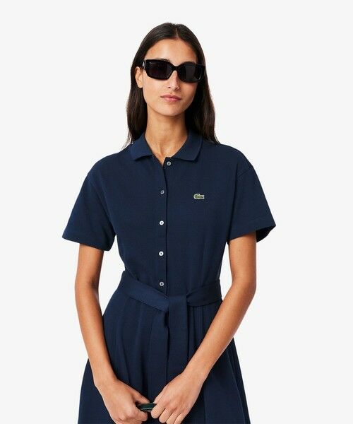 LACOSTE / ラコステ ミニ丈・ひざ丈ワンピース | 鹿の子地シャツドレス ドレープフレアワンピース | 詳細6