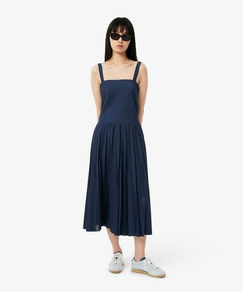 LACOSTE / ラコステ ミニ丈・ひざ丈ワンピース | レーザーカットドットライン ホルターネック ロングプリーツストラップドレス / ワンピース | 詳細6