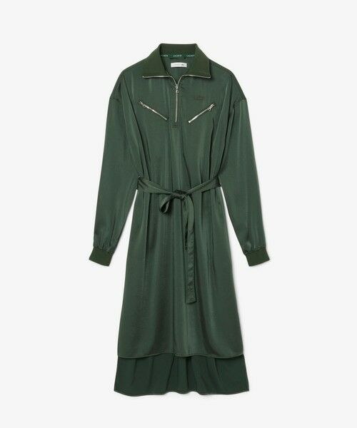 LACOSTE / ラコステ ミニ丈・ひざ丈ワンピース | サイドスリット シャイニーツイルロングドレス ハーフジップワンピース | 詳細3