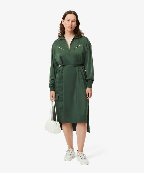 LACOSTE / ラコステ ミニ丈・ひざ丈ワンピース | サイドスリット シャイニーツイルロングドレス ハーフジップワンピース | 詳細6