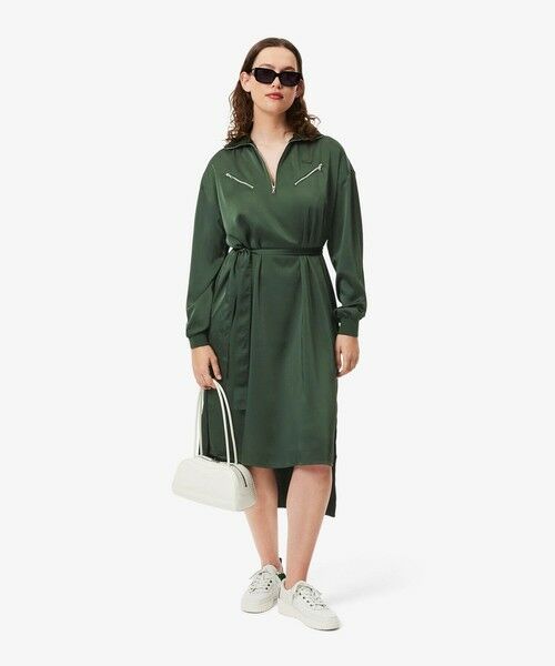 LACOSTE / ラコステ ミニ丈・ひざ丈ワンピース | サイドスリット シャイニーツイルロングドレス ハーフジップワンピース | 詳細7