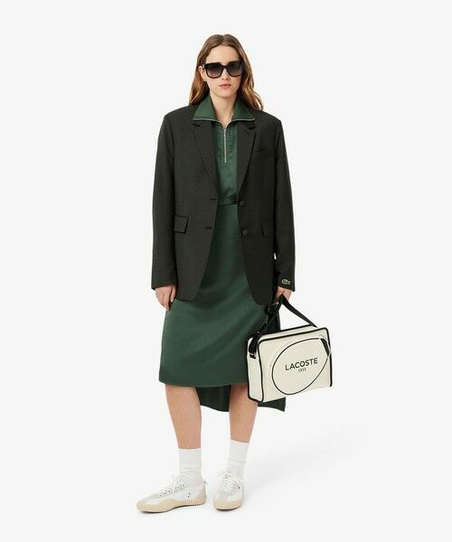 LACOSTE / ラコステ ミニ丈・ひざ丈ワンピース | サイドスリット シャイニーツイルロングドレス ハーフジップワンピース | 詳細8