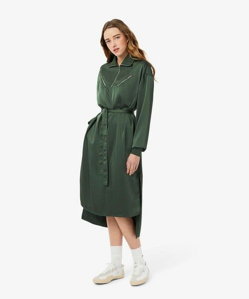 LACOSTE/ラコステ サイドスリット シャイニーツイルロングドレス ハーフジップワンピース ダークグリーン 36(M) LACOSTE/ラコステ サイドスリット シャイニーツイルロングドレス ハーフジップワンピース ダークグリーン 36(M)