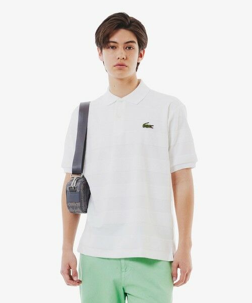 LACOSTE / ラコステ ポロシャツ | パイル地切り替え同色ボーダーポロシャツ(ホワイト)