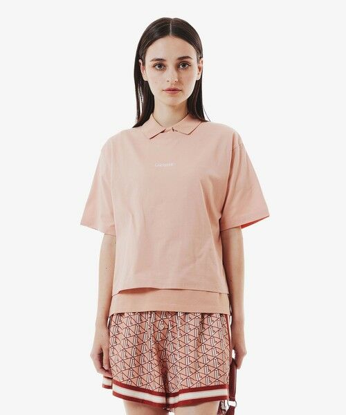 LACOSTE / ラコステ Tシャツ | ワイド&ショートネームステッチTシャツ(ブラウン)