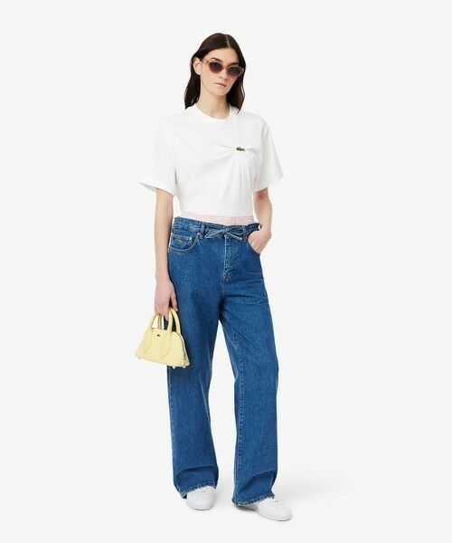tシャツ ワニロゴプリーツオーバーサイズフィットTシャツ レディース LACOSTE tシャツ ワニロゴプリーツオーバーサイズフィットT