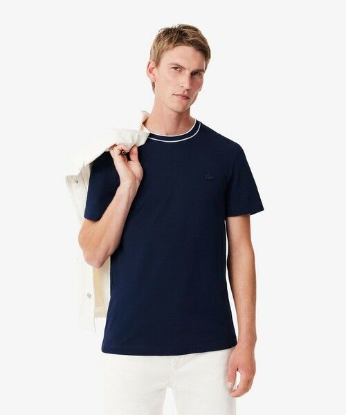 LACOSTE/ラコステ ラインドリブネック鹿の子地Tシャツ ネイビー 2(日本サイズS) LACOSTE/ラコステ ラインドリブネック鹿の子地Tシャツ ネイビー 2(日本サイズS)
