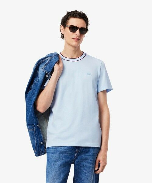 LACOSTE/ラコステ ラインドリブネック鹿の子地Tシャツ ライトブルー 6(日本サイズXXL) LACOSTE/ラコステ ラインドリブネック鹿の子地Tシャツ ライトブルー 6(日本サイズXXL)