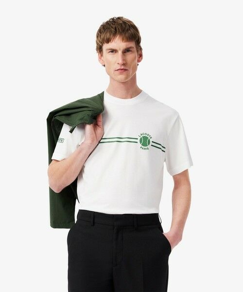 LACOSTE/ラコステ テニスボールプリントTシャツ ホワイト 4(日本サイズL) LACOSTE/ラコステ テニスボールプリントTシャツ ホワイト 4(日本サイズL)