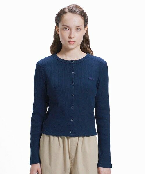 LACOSTE / ラコステ カーディガン・ボレロ | ショート丈 リブジャージカーディガン(ネイビー)