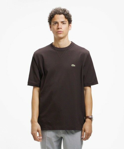 LACOSTE / ラコステ Tシャツ | L.12.12アレンジ ガゼット付き鹿の子地 半袖Tシャツ(スミクロ)