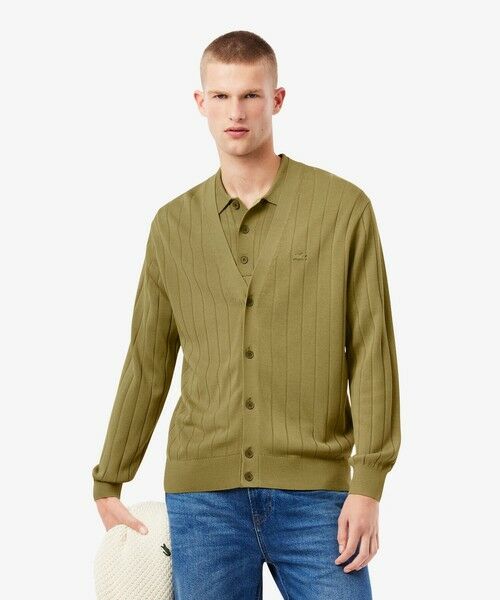 LACOSTE/ラコステ ハイゲージリブニットカーディガン オリーブ 4(日本サイズL) LACOSTE/ラコステ ハイゲージリブニットカーディガン オリーブ 4(日本サイズL)