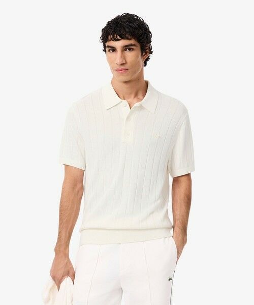 LACOSTE/ラコステ ハイゲージリブニットポロシャツ ホワイト 5(日本サイズXL) LACOSTE/ラコステ ハイゲージリブニットポロシャツ ホワイト 5(日本サイズXL)