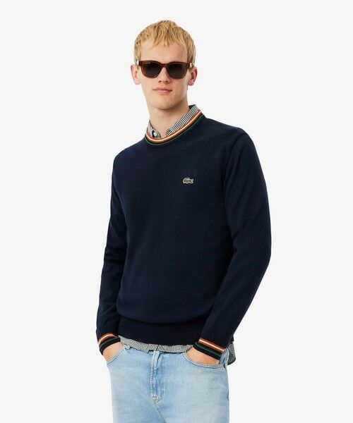 LACOSTE / ラコステ ニット・セーター | ボーダーリブプルオーバーニット(ダークネイビー)