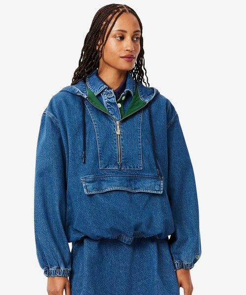 LACOSTE / ラコステ ブルゾン | オーバーサイズデニムアノラックパーカー(ブルー)
