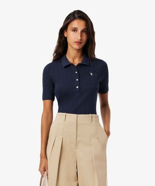 LACOSTE / ラコステ ポロシャツ | レース調 リボン付き ポインテルニット 半袖ポロシャツ | 詳細1