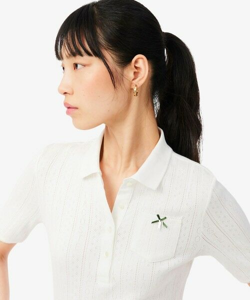 LACOSTE / ラコステ ポロシャツ | レース調 リボン付き ポインテルニット 半袖ポロシャツ | 詳細7
