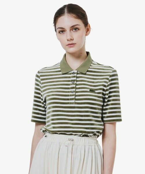 LACOSTE / ラコステ ポロシャツ | ベロアボーダー半袖ポロシャツ(オリーブ)