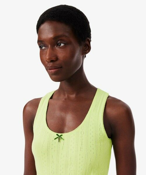 LACOSTE / ラコステ Tシャツ | レース調 ポワンテルニット リボンタンクトップ（ライトグリーン）