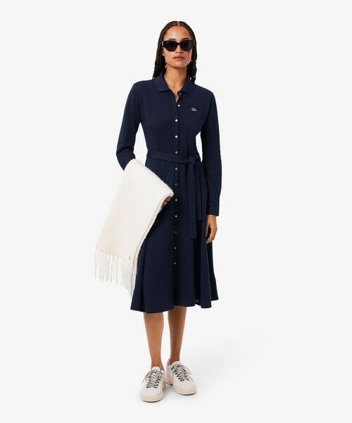 LACOSTE / ラコステ ミニ丈・ひざ丈ワンピース | 鹿の子地ポロカラーシャツドレス(ネイビー)
