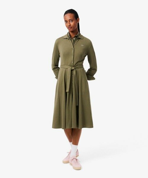 LACOSTE/ラコステ 鹿の子地ポロカラーシャツドレス オリーブ 34(S) LACOSTE/ラコステ 鹿の子地ポロカラーシャツドレス オリーブ 34(S)