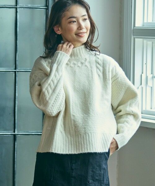 LACOSTE / ラコステ ニット・セーター | パッチワークエフェクト ウールニットハイネックセーター(オフホワイト)