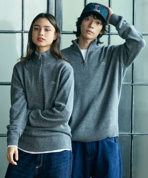 LACOSTE / ラコステ ニット・セーター | ハイネックハーフジップ ウールニットセーター(グレー)