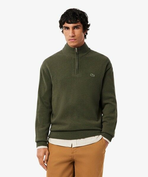 LACOSTE / ラコステ ニット・セーター | ハイネックハーフジップ ウールニットセーター(オリーブ)