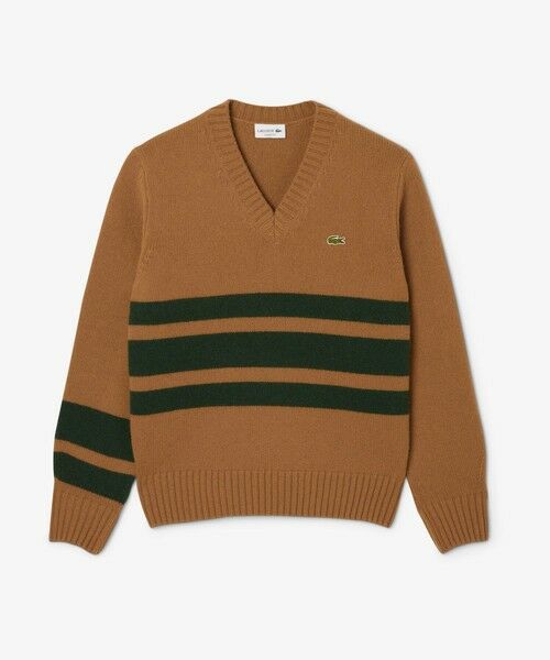 LACOSTE / ラコステ ニット・セーター | アシンメトリーボーダーVネック ウールニットセーター | 詳細3