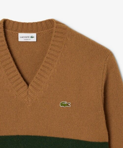 LACOSTE / ラコステ ニット・セーター | アシンメトリーボーダーVネック ウールニットセーター | 詳細4