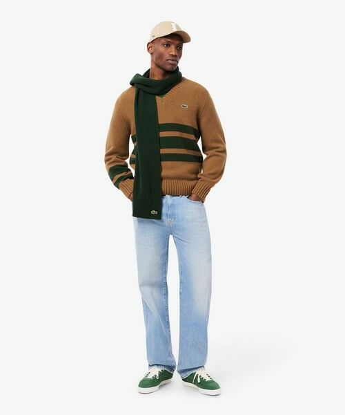 LACOSTE / ラコステ ニット・セーター | アシンメトリーボーダーVネック ウールニットセーター | 詳細5