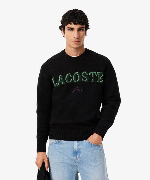 LACOSTE / ラコステ ニット・セーター | ブランドネームロゴシャギーニッティングセーター(ブラック)