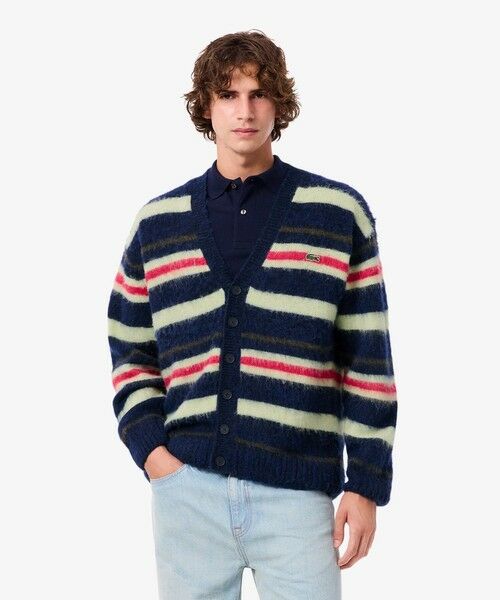 LACOSTE / ラコステ カーディガン・ボレロ | アルパカブレンドボーダーニットカーディガン(ネイビー)