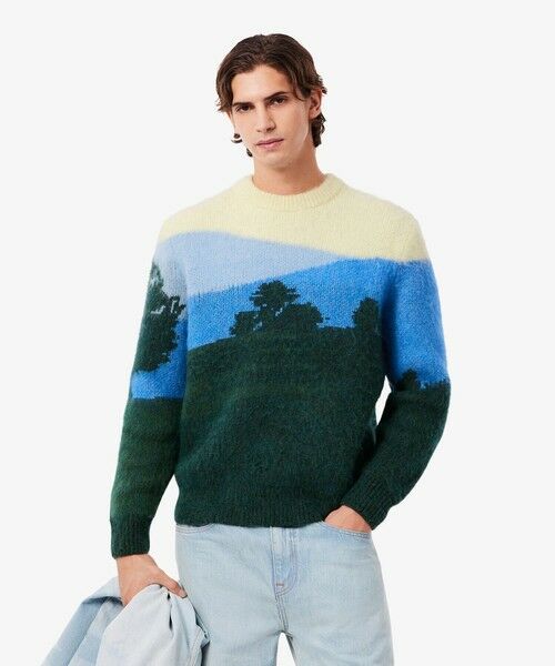 LACOSTE / ラコステ ニット・セーター | ナイロン×ウール×アルパカ シャンタコランドスケープ ジャカードニットセーター(グリーン)