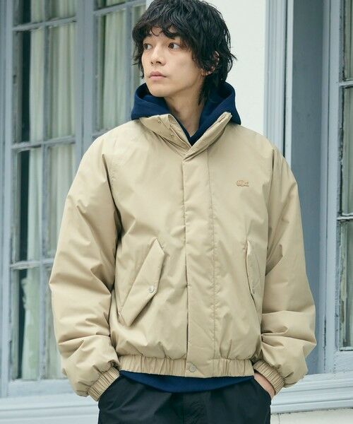 LACOSTE / ラコステ ダウンジャケット・ベスト | 撥水 防風 パデッド ボリュームテクニカルナイロンブルゾン(ベージュ)