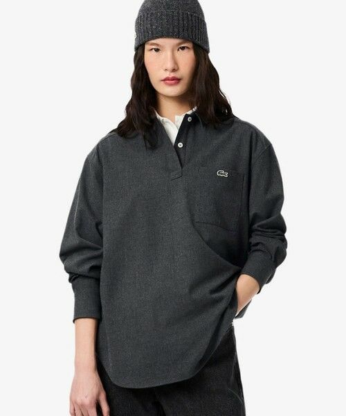 LACOSTE / ラコステ シャツ・ブラウス | オーバーサイズハーフボタン ストレッチフランネルシャツ(グレー)