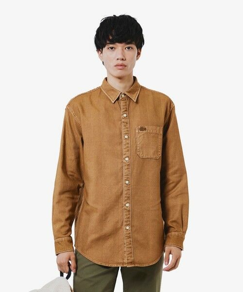 LACOSTE/ラコステ ウォッシュドヘリンボーンネルシャツ キャメル 39(日本サイズM)