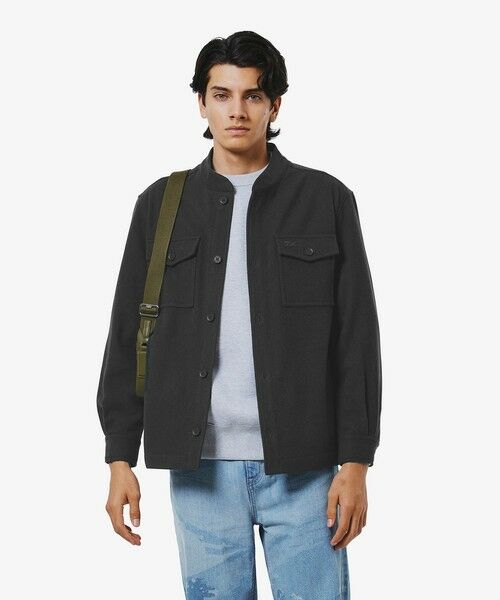 LACOSTE / ラコステ シャツ・ブラウス | ウールブレンドメルトン スタンドカラーシャツブルゾン(チャコールグレー)