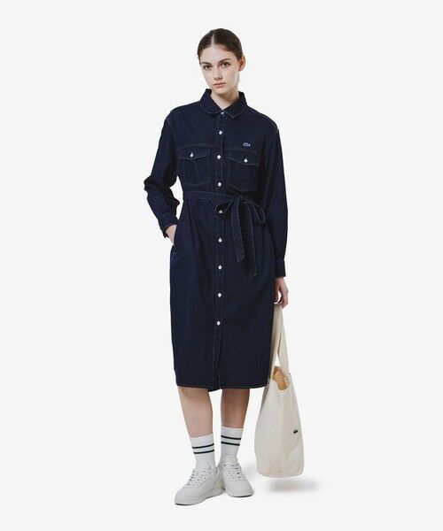 LACOSTE / ラコステ ミニ丈・ひざ丈ワンピース | ロングデニムシャツドレス / シャツワンピース ウエストベルト付き | 詳細1