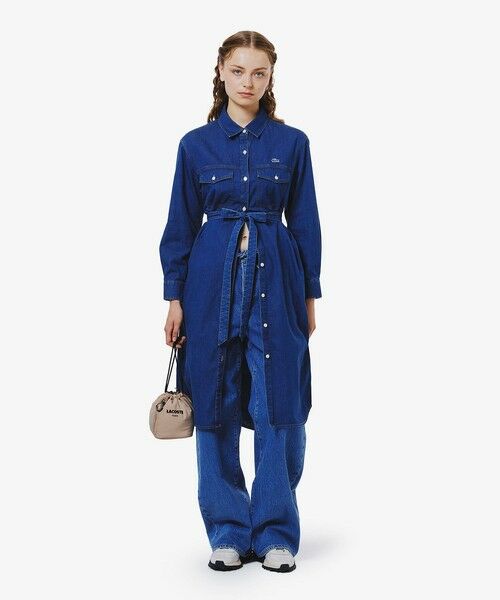 LACOSTE / ラコステ ミニ丈・ひざ丈ワンピース | ロングデニムシャツドレス / シャツワンピース ウエストベルト付き | 詳細17