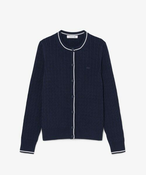 LACOSTE / ラコステ カーディガン・ボレロ | 配色ライン入りケーブルニットカーディガン（ネイビー）