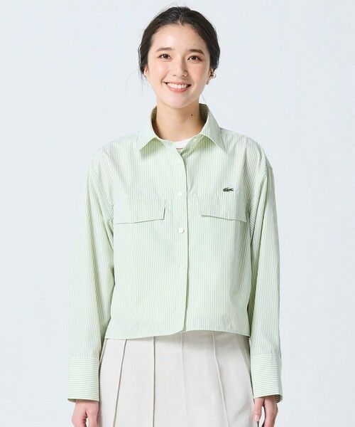 LACOSTE / ラコステ シャツ・ブラウス | ダブルポケット クロップド丈 ストライプシャツ | 詳細13
